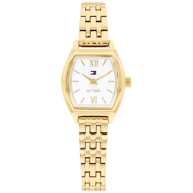 Tommy Hilfiger dameur gullfarget stål med hvit skive & lenke 22mm 3 atm