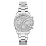 Guess Ladies Sport stål 36mm 5 ATM sølv skive & blanke steiner