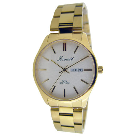 Bonett herreur 5ATM 38mm stål/double med safir hvit skive og lenke, index