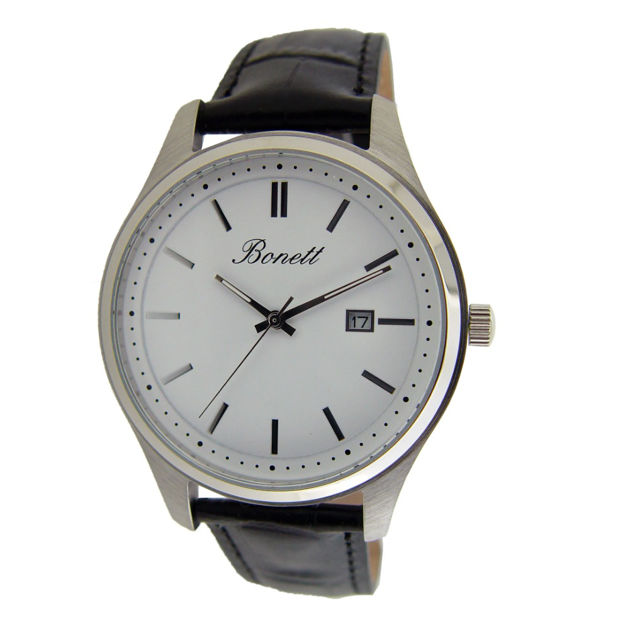 Bonett herreur 3ATM 42mm  stål med hvit skive og svart reim
