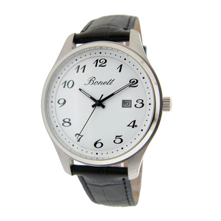 Bonett herreur 3ATM 42mm stål med hvit skive & svart reim