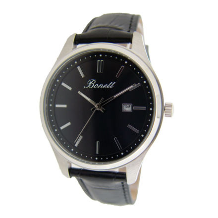 Bonett herreur 3ATM 42mm stål med svart skive & svart reim