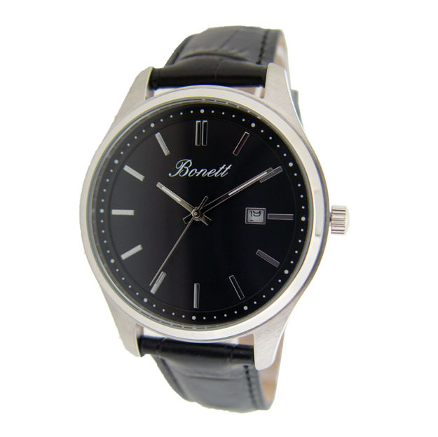 Bonett herreur 3ATM 42mm stål med svart skive & svart reim