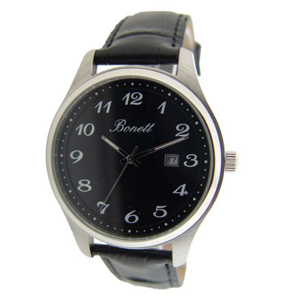 Bonett herreur 3ATM 42mm stål med svart skive, tall & svart reim