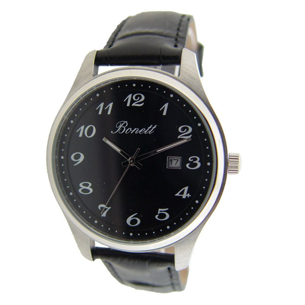 Bonett herreur 3ATM 42mm stål med svart skive, tall & svart reim