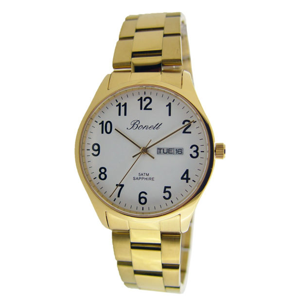 Bonett herreur 5ATM 38mm stål/double med safir hvit skive & lenke