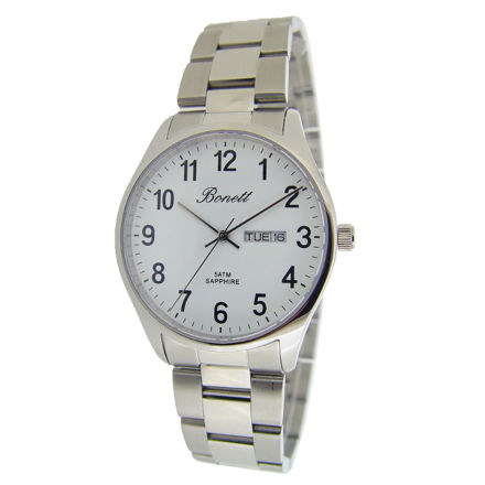 Bonett herreur 5ATM 38mm stål med safir hvit skive og lenke,tall