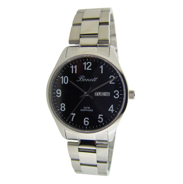 Bonett herreur 5ATM 38mm stål med svart skive & lenke