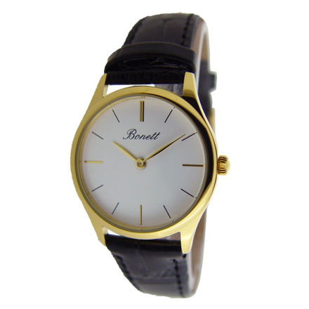 Bonett dameur 3ATM 30mm double hvit skive & svart skinnreim