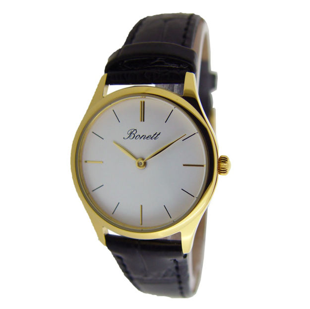 Bonett dameur 3ATM 30mm double hvit skive & svart skinnreim