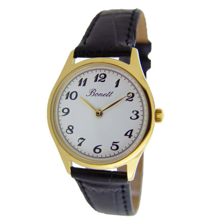 Bonett dameur 3ATM 30mm double hvit skive & svart skinnreim