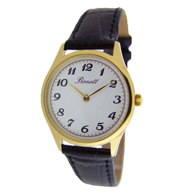 Bonett dameur 3ATM 30mm double hvit skive & svart skinnreim