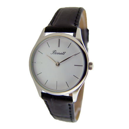 Bonett dameur 3ATM 30mm stål hvit skive & svart skinnreim