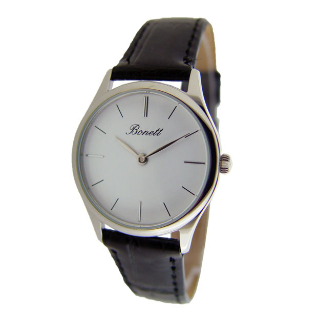 Bonett dameur 3ATM 30mm stål hvit skive & svart skinnreim