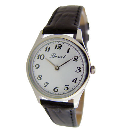 Bonett dameur 3ATM 30mm stål hvit skive & svart skinnreim