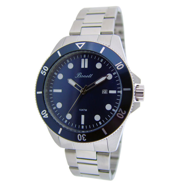 Bonett herreur 10ATM 44mm stål med blå skive