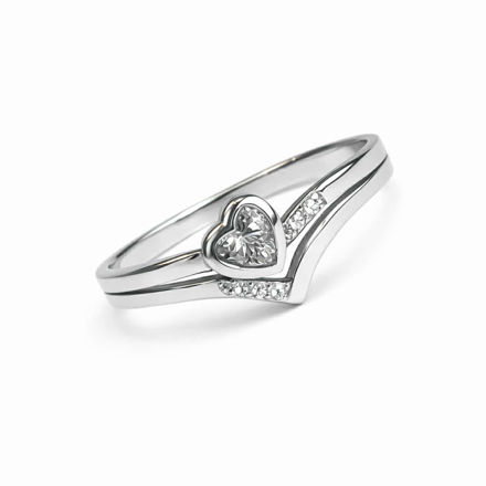 Rhodinert sølv ring hjerte med cubic zirconia 