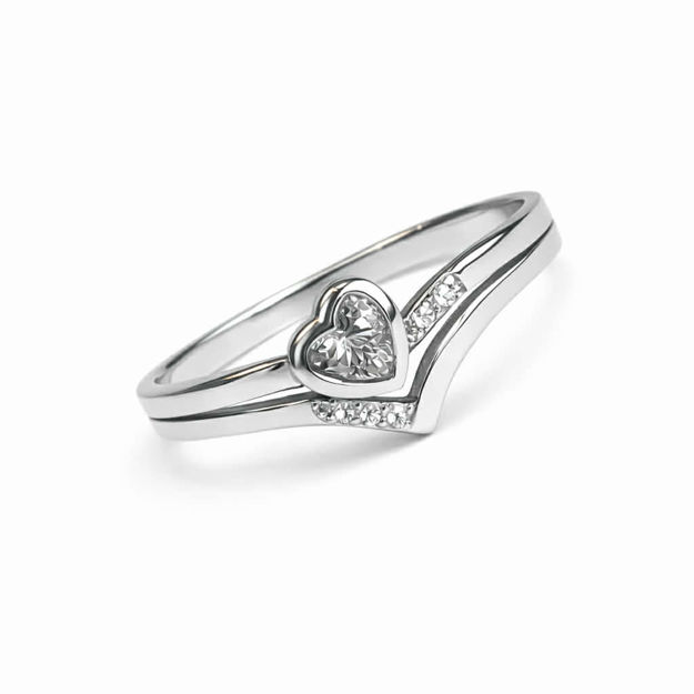 Rhodinert sølv ring hjerte med cubic zirconia 