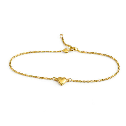 Forgylt sølv fotlenke Cordel med hjerte 22+2cm