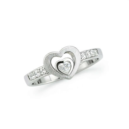 Rhodinert sølv ring hjerte med cubic zirconia/børstet