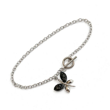 Rhodinert sølv fotlenke sommerfugl med sorte zirconer 20x20mm 25cm