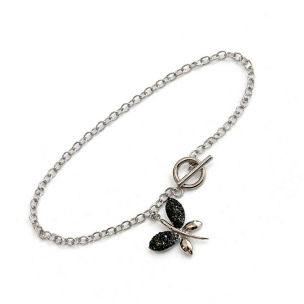 Rhodinert sølv fotlenke sommerfugl med sorte zirconer 20x20mm 25cm