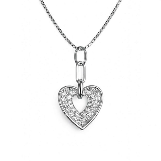 Rhodinert sølv anheng åpent hjerte med cubic zirconia 23mm 45cm