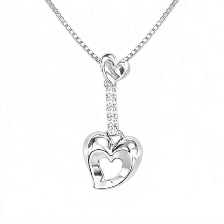 Rhodinert sølv anheng hjerter med rad av cubic zirconia 45cm