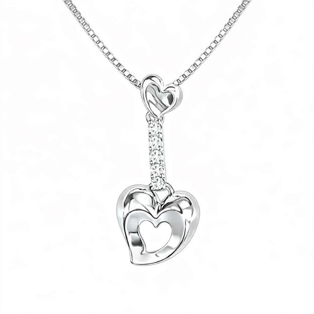 Rhodinert sølv anheng hjerter med rad av cubic zirconia 45cm