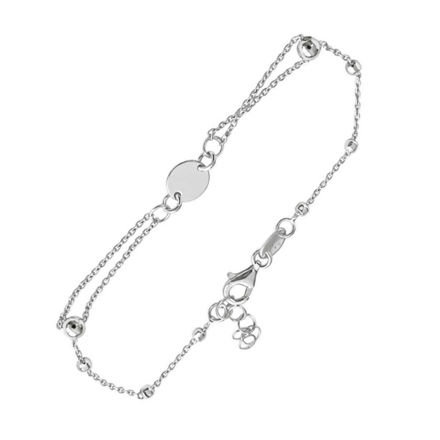 Rhodinert sølv armlenke 2-radig med glatte + slipte kuler og 8mm rund plate 17+2cm