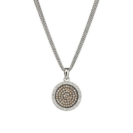 Rhodinert sølv halssmykke sirkel med blank og opalfarget Cubic Zirconia 45cm