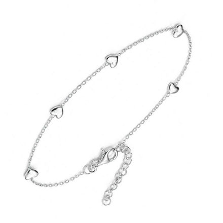 Rhodinert sølv armbånd med 5 hjerter 16+3cm