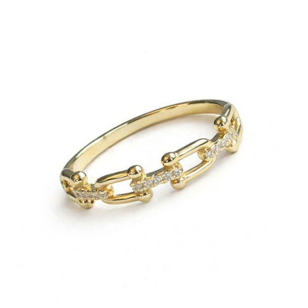 Forgylt sølv ring T-link med zirconer