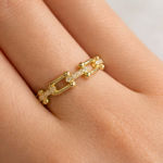 Forgylt sølv ring T-link med zirconer