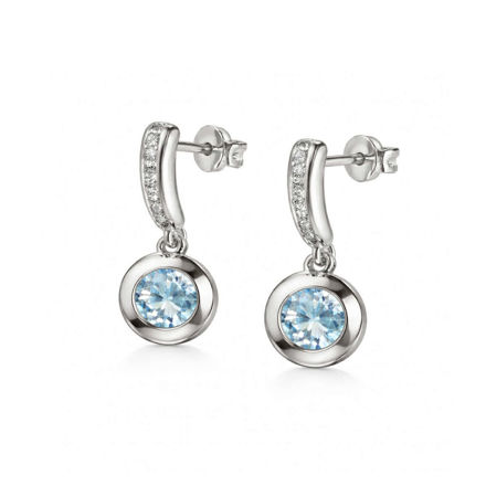 Rhodinert sølv øreheng med lys blå zircon 6mm