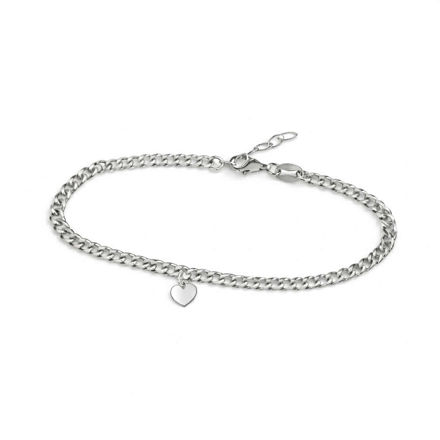 Rhodinert sølv armlenke panzer 16+2cm med hjerte