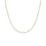 Forgylt sølv halssmykke hvite perler 41+3cm