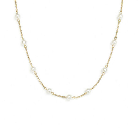 Forgylt sølv halssmykke hvite perler 41+3cm