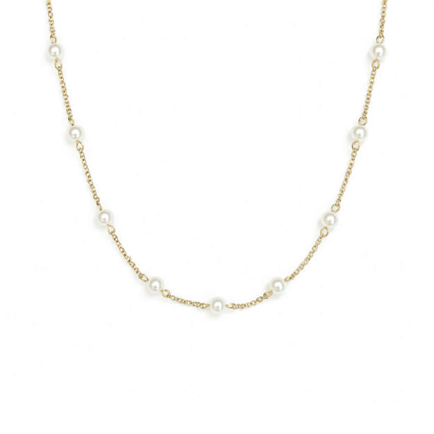 Forgylt sølv halssmykke hvite perler 41+3cm