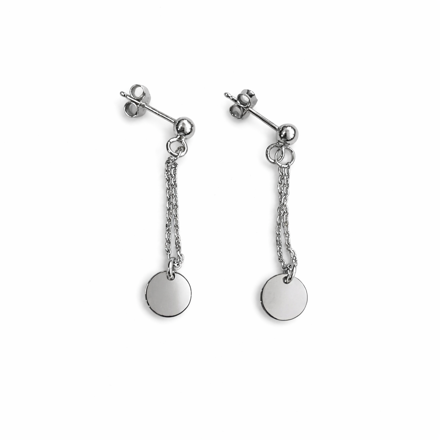Rhodinert sølv øreheng med rund plate 8mm og 2,5cm dobbelt-kjede