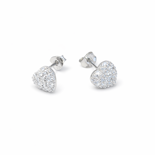 Rhodinert sølv ørepynt hjerte med blanke zirconer 8x8.5mm