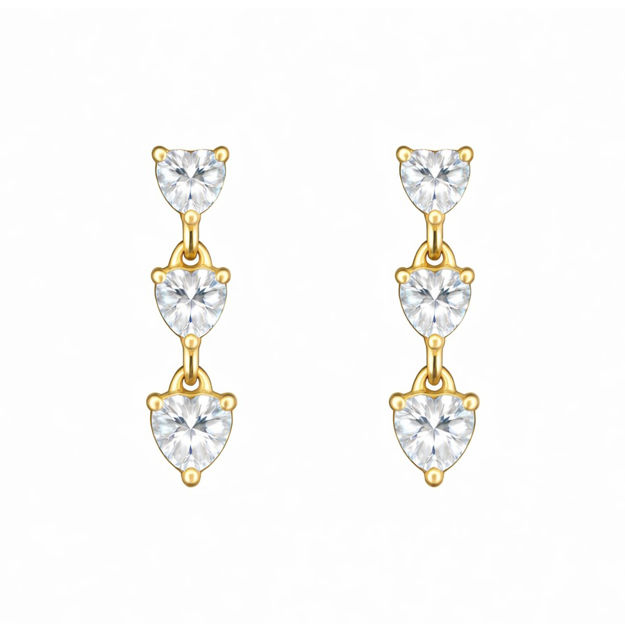 Forgylt sølv øreheng med hjerte-zirconer