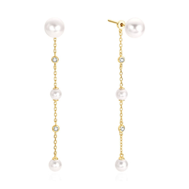 Ania Haie gold cascade shell pearl drop stud earrings