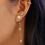 Ania Haie gold cascade shell pearl drop stud earrings