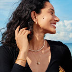 Ania Haie gold sparkling shell pearl row hoop earrings