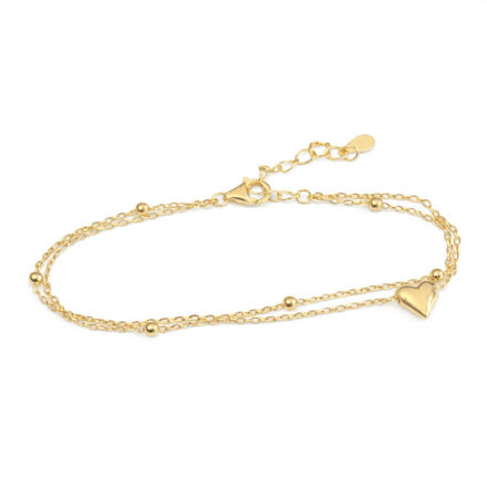 CAIA forgylt sølv armlenke 2 rader med kuler og hjerte 16+3cm