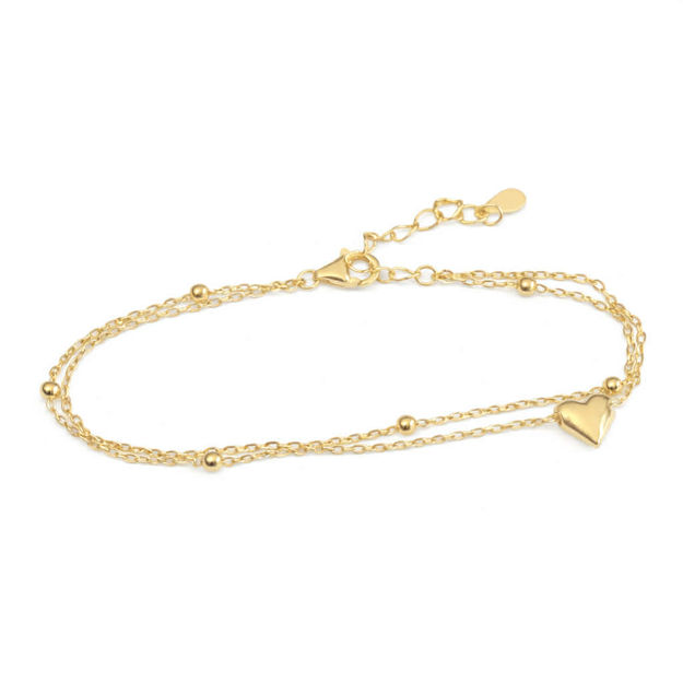 CAIA forgylt sølv armlenke 2 rader med kuler og hjerte 16+3cm