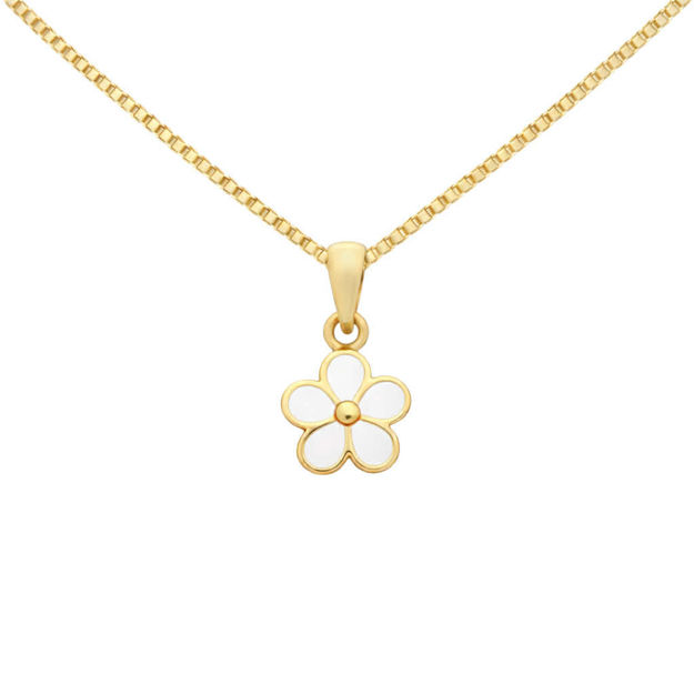 Lille Venn forgylt sølv halssmykke blomst hvit emalje 8,3mm