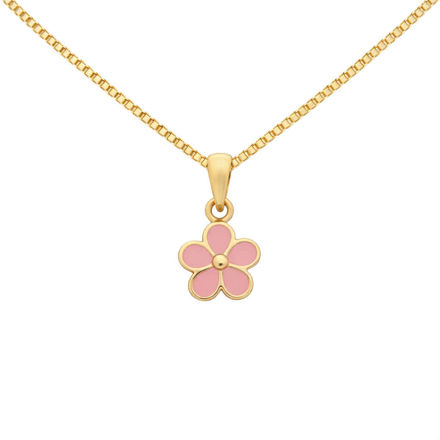 Lille Venn forgylt sølv halssmykke blomst rosa emalje 8,3mm