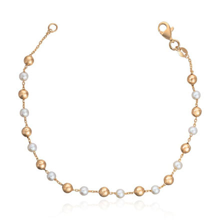 Gull 585 armlenke 4mm ferskvannsperler & kuler 19cm